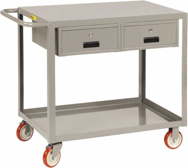 Picture of Lg-2436-Bk-2Dr Little Giant® Shelf Utility Cart: Steel, 1200 Lb Capacity, Gray 2 Rigid, 2 Swivel, Polyurethane Wheels